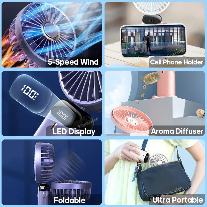 Mini ventilateur portable USB rechargeable 5 vitesses, pliable et à porter au cou - BestyAirlyss